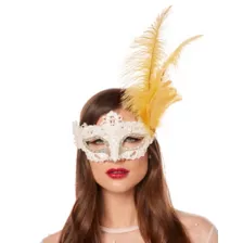 Gold Feather and Lace Eye Half Mask at Spirit Halloween