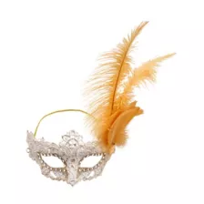 Gold Feather and Lace Eye Half Mask at Spirit Halloween