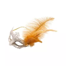Gold Feather and Lace Eye Half Mask at Spirit Halloween