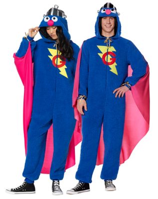Adult Super Grover Jumpsuit Costume - Sesame Street