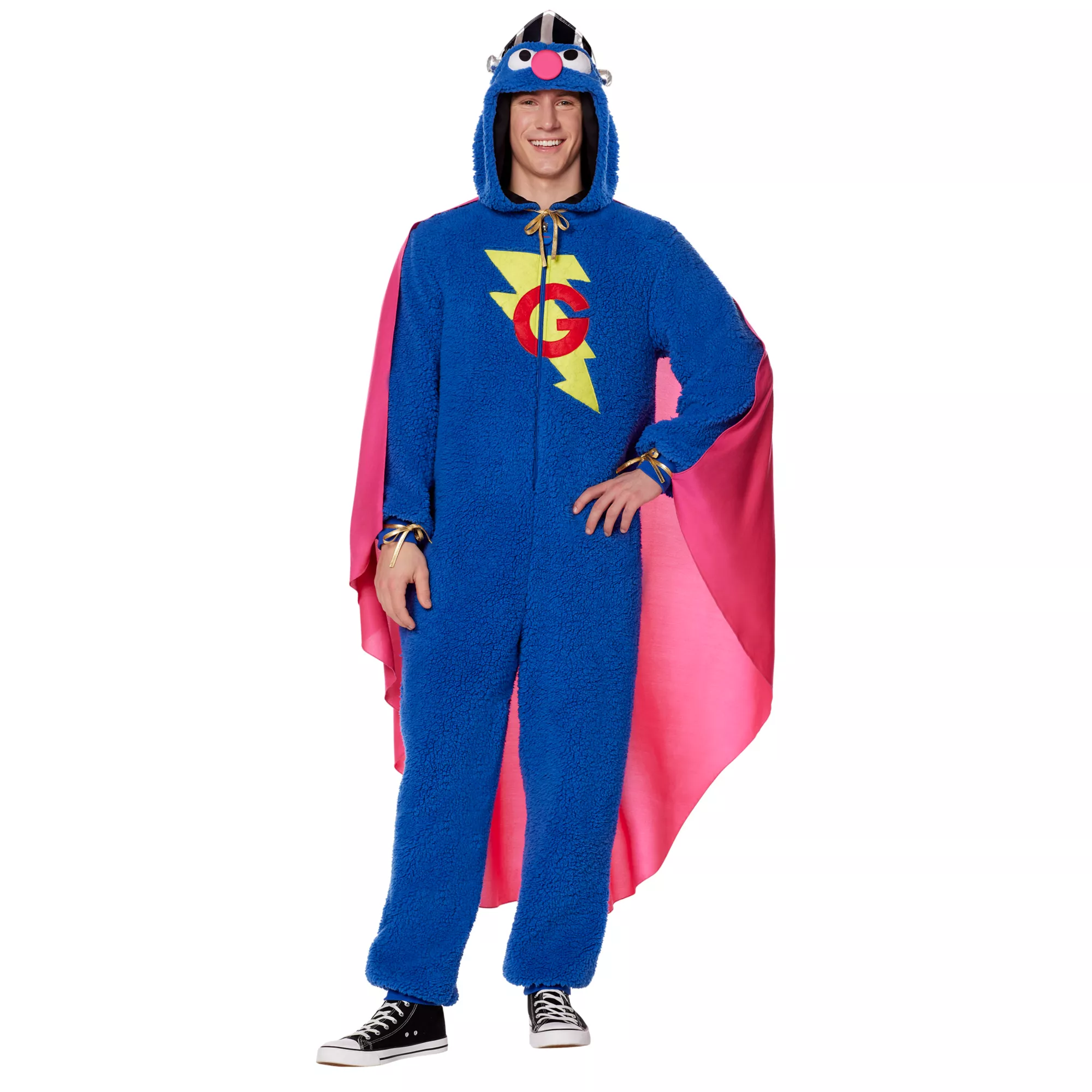 Adult Super Grover Jumpsuit Costume -  Sesame Street at Spencer's
