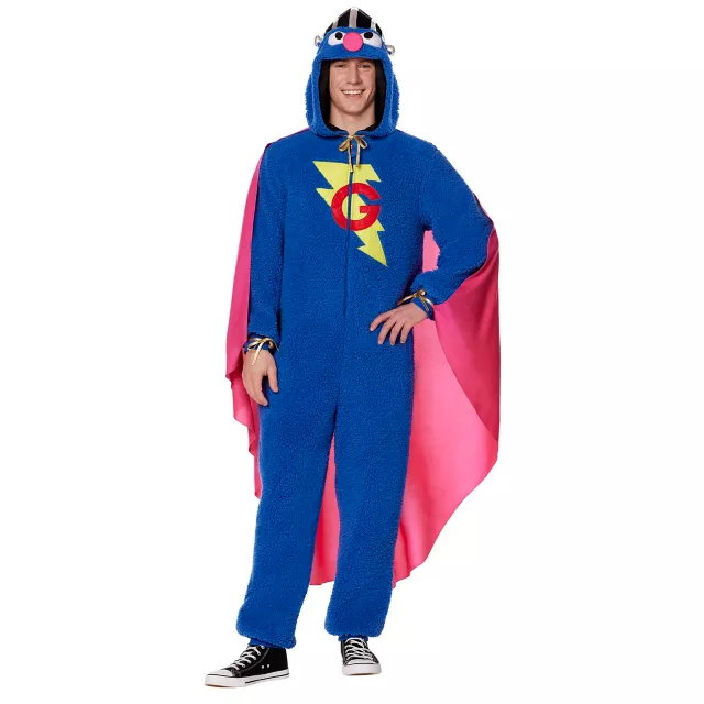 Adult Super Grover Jumpsuit Costume - Sesame Street at Spirit Halloween