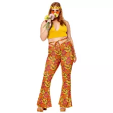Adult Yellow Flower Bell Bottom Pants at Spirit Halloween