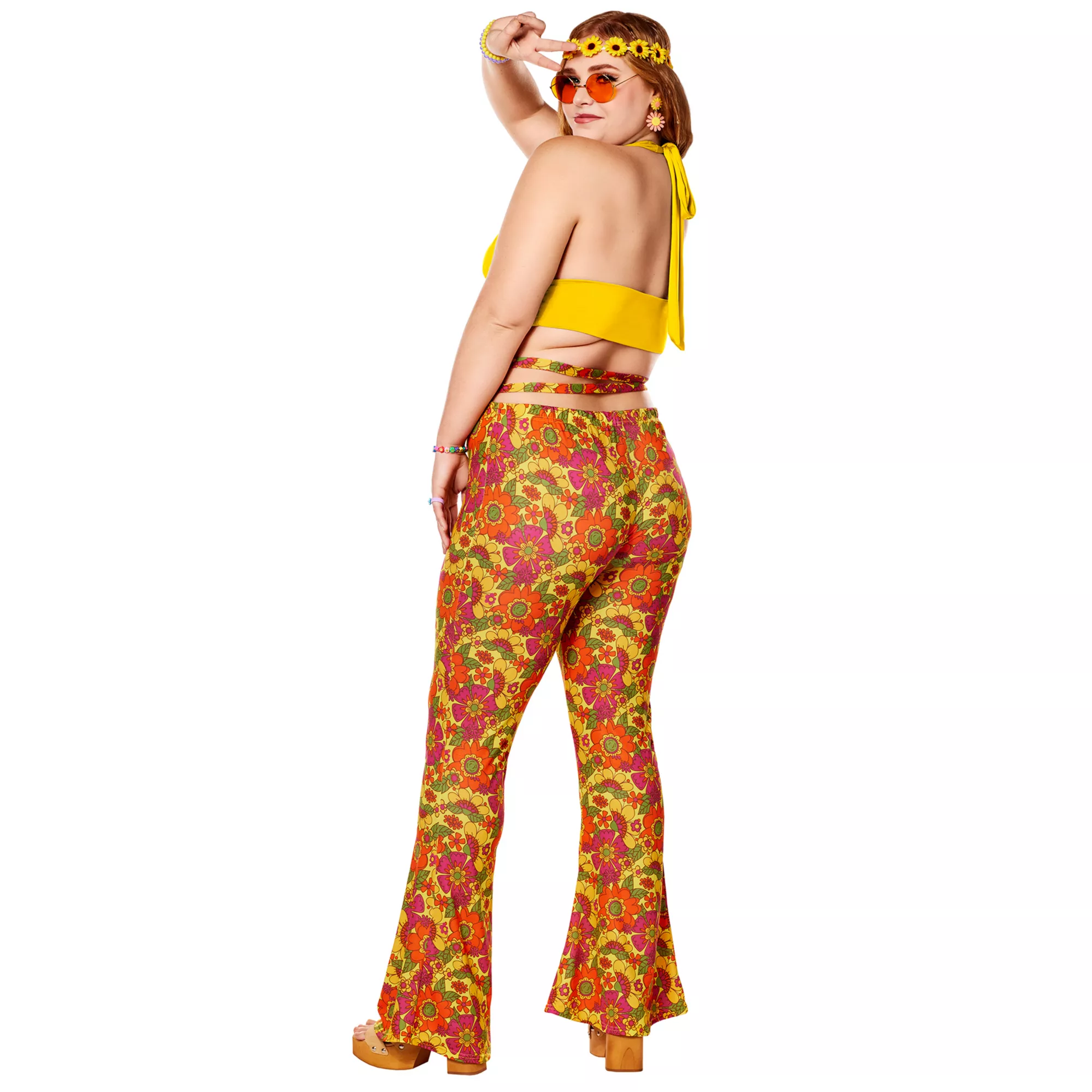 Adult Yellow Flower Bell Bottom Pants at Spirit Halloween