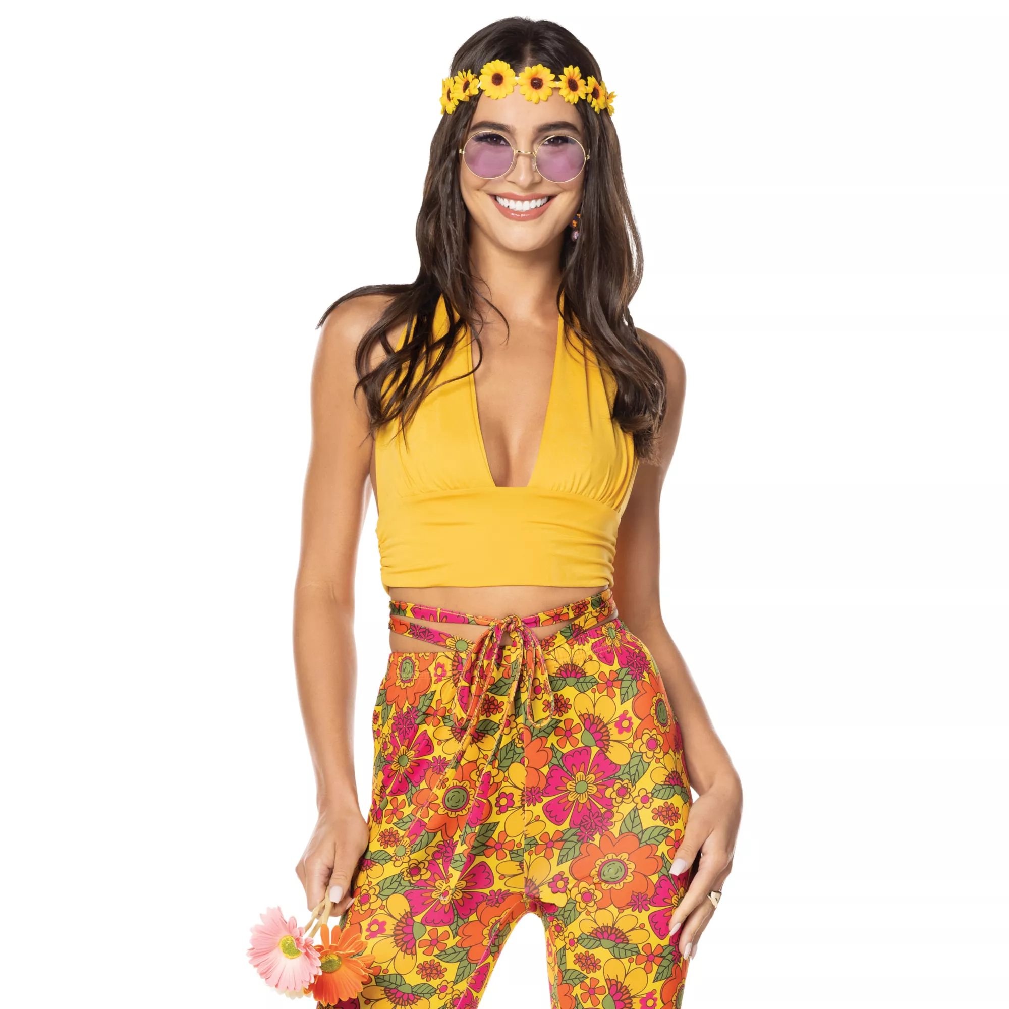 Adult Yellow Hippie Halter Top at Spirit Halloween