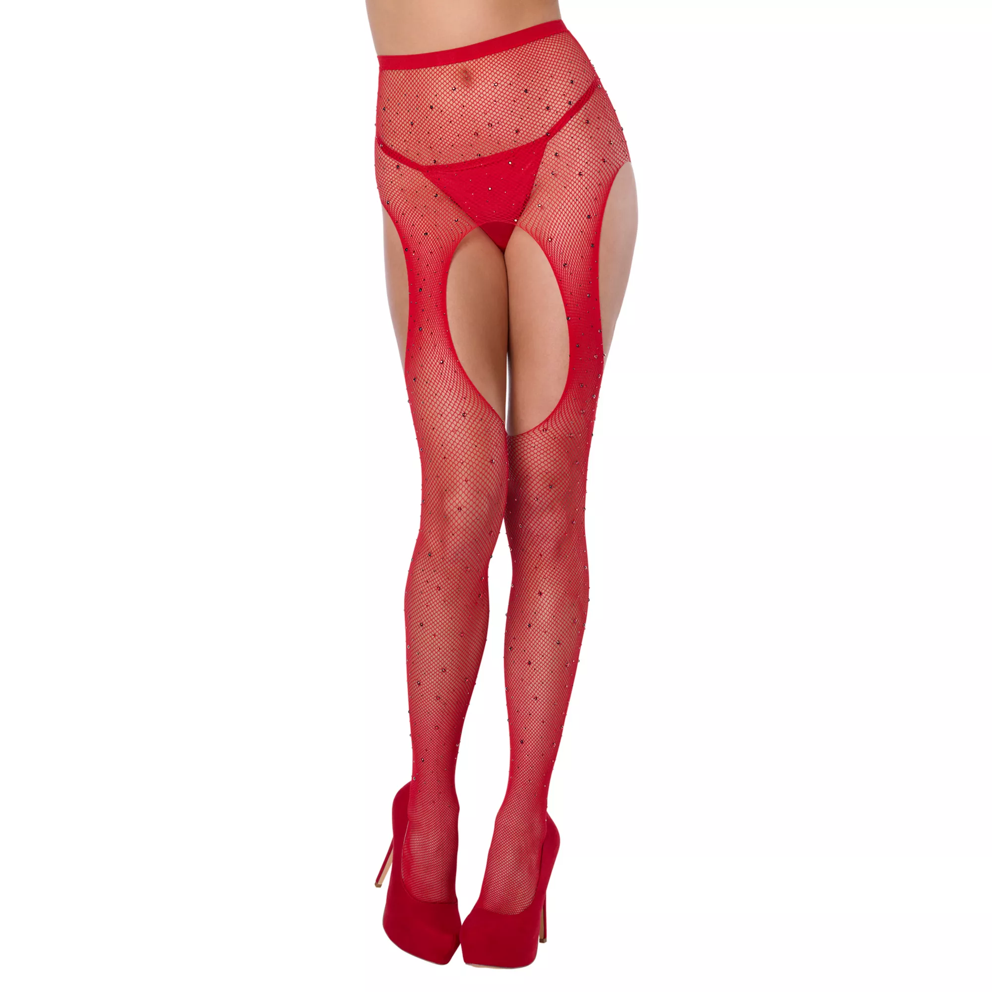 Red Rhinestone Garter Tights at Spencer's