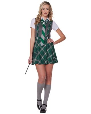 Harry Potter Slytherin Costume Dress Cosplay Plaid Skirt For Women Juniors  (2X)