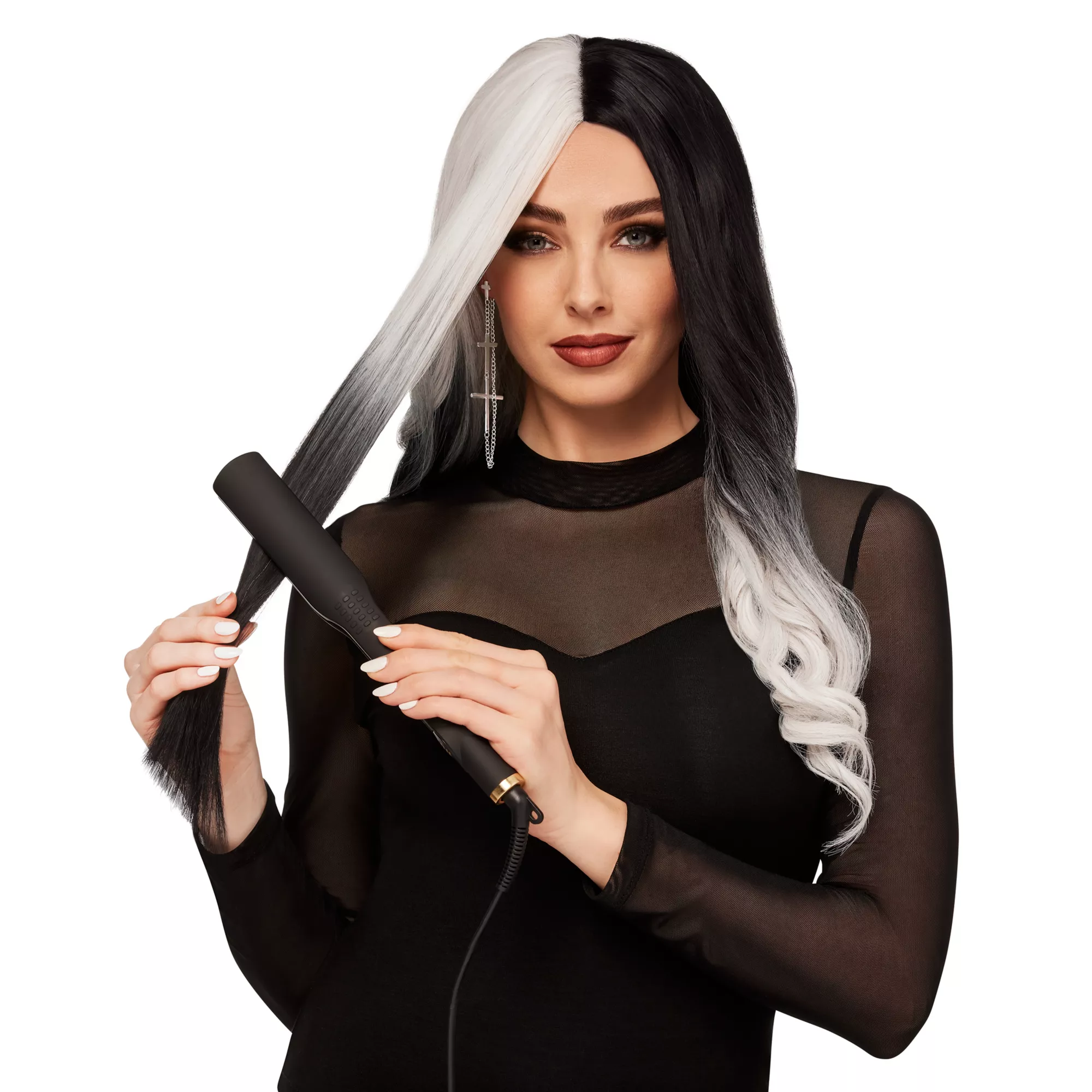 Heat Resistant Black and White Middle Part Wig at Spirit Halloween