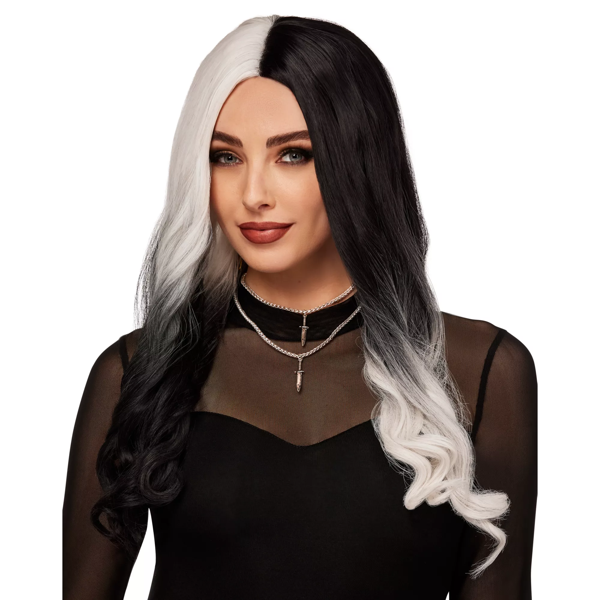 Heat Resistant Black and White Middle Part Wig at Spirit Halloween