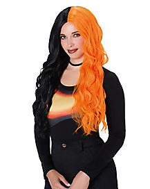 Heat Resistant Black and Orange Split Wig
