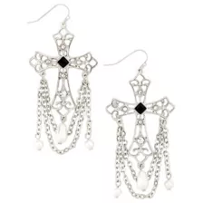 Black Square Cross Pearl-Effect Dangle Earrings at Spirit Halloween