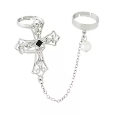 Black Square Cross Pearl-Effect Chain Rings at Spirit Halloween