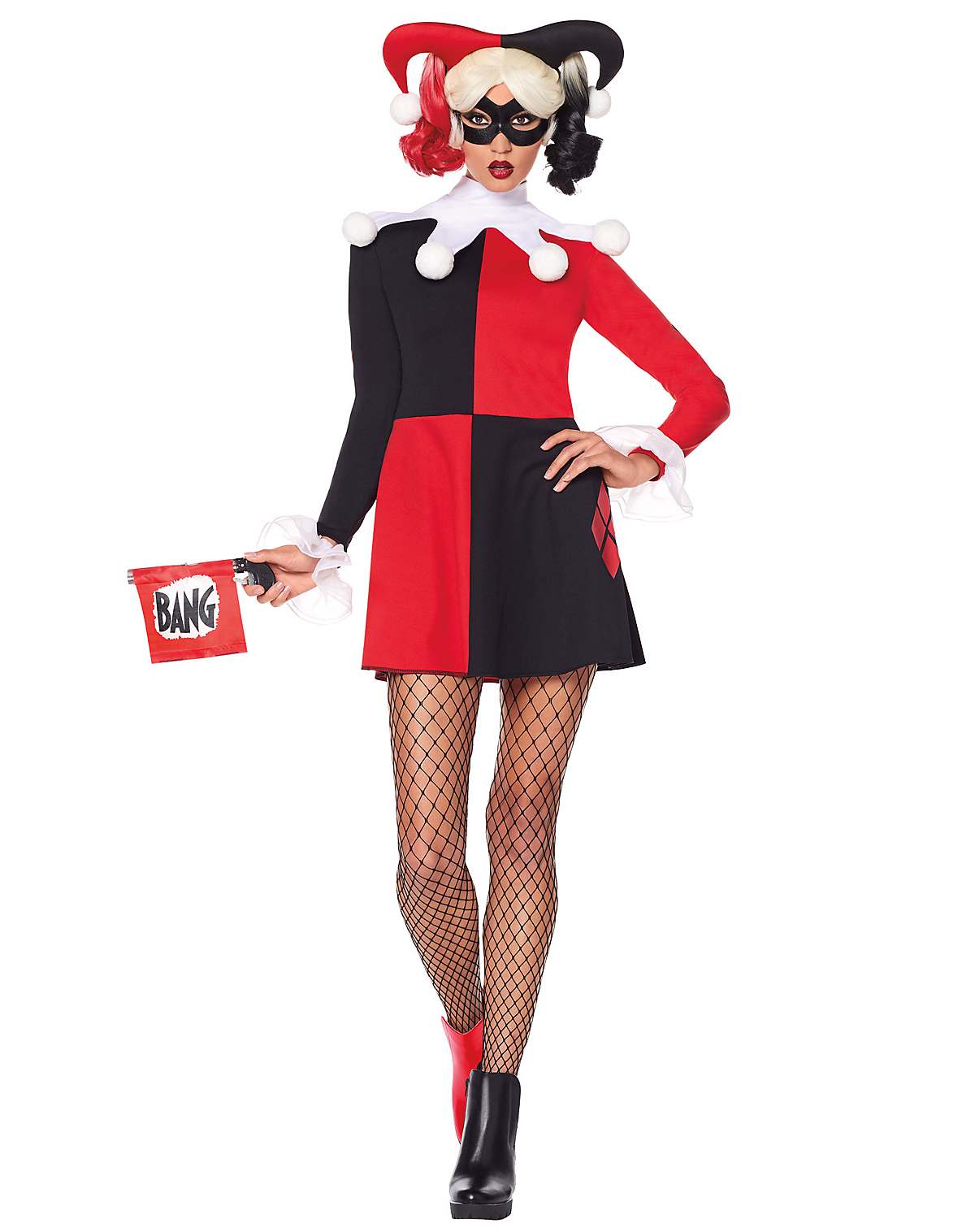 Adult Harley Quinn Red and Black Dress Costume - DC Villains
