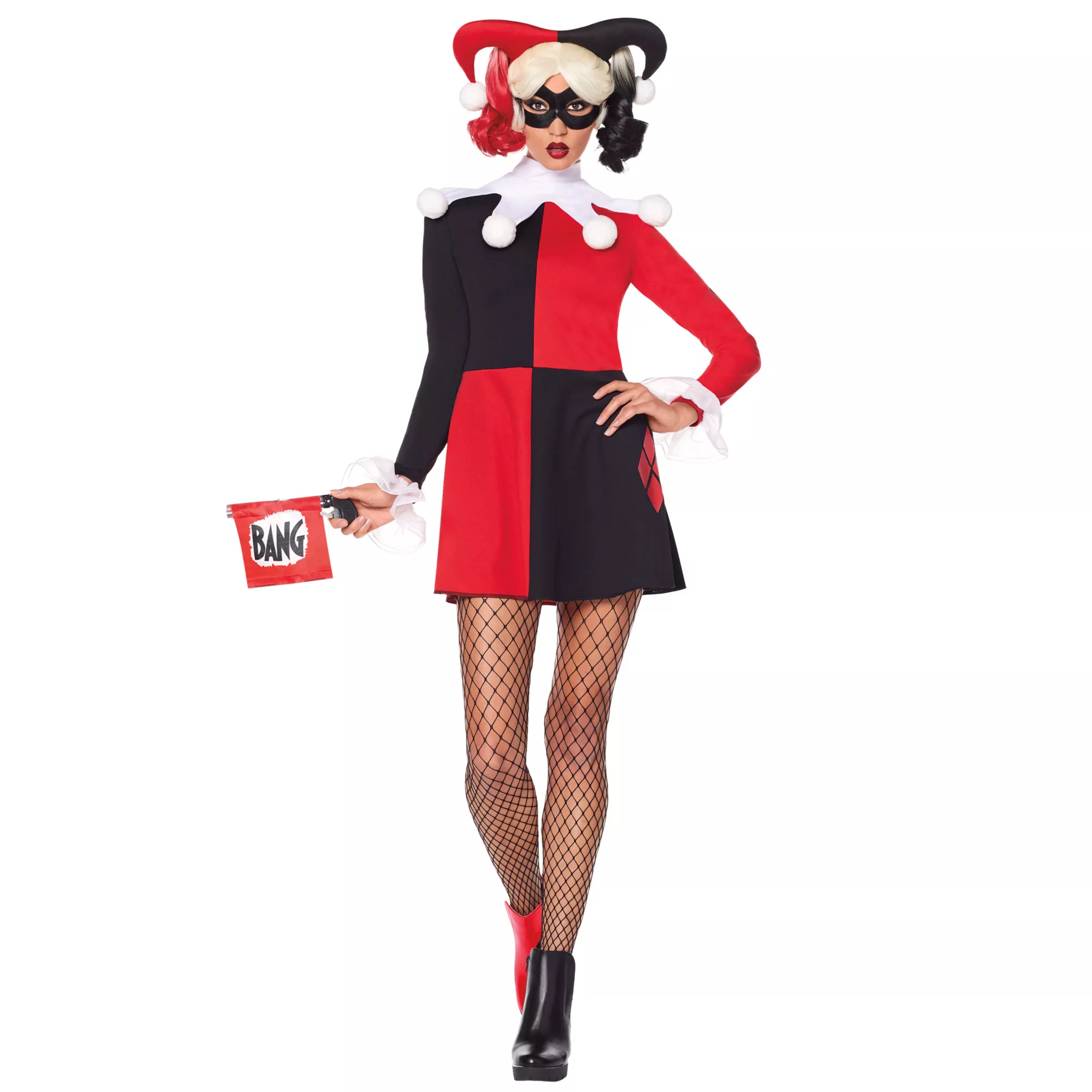 Adult Harley Quinn Red and Black Dress Costume - DC Villains at Spirit Halloween