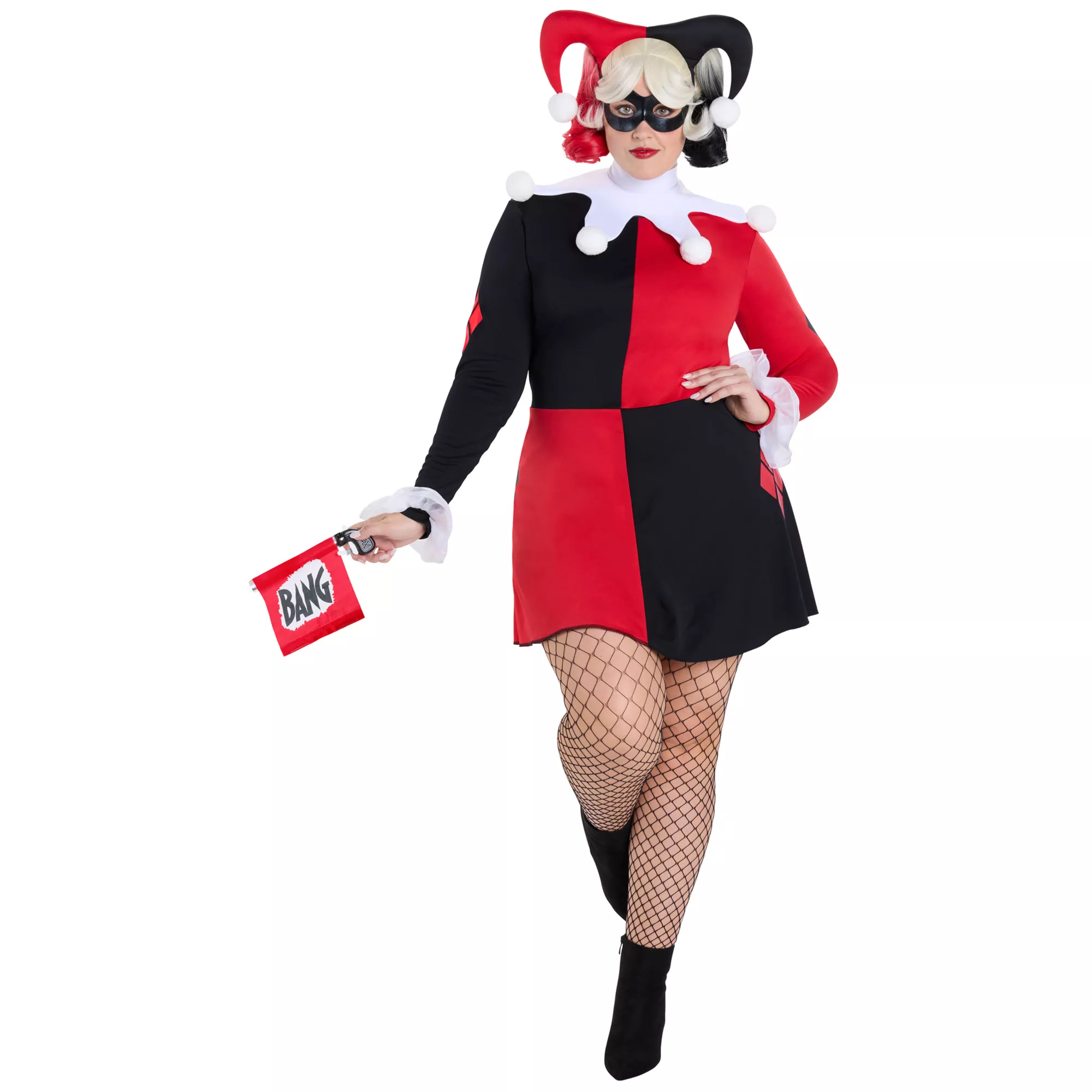 Adult Harley Quinn Red and Black Dress Costume - DC Villains at Spirit Halloween