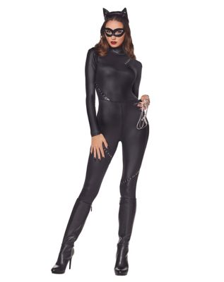 Women Fullbody Black Catwoman Halloween Cosplay Costume Mask Whip Zipper  Patch