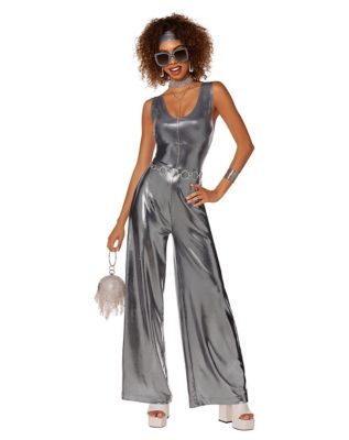 Adult Silver Disco Jumpsuit Costume - Spirithalloween.com