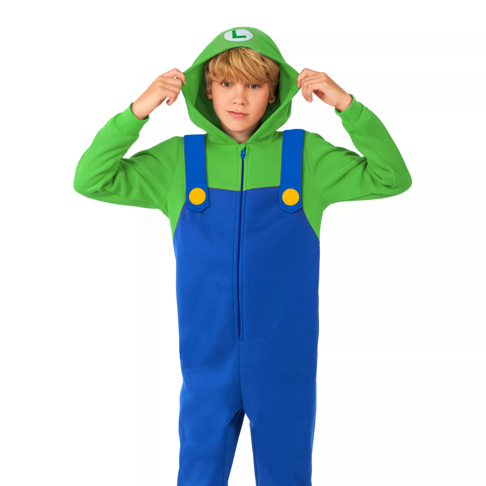Kids Luigi Hooded Jumpsuit - Super Mario Bros. at Spirit Halloween