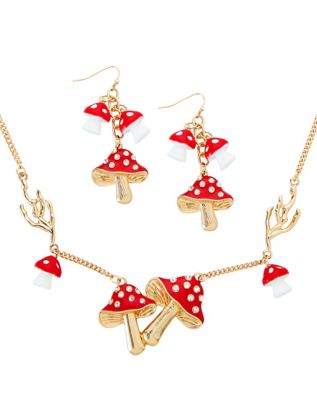 Multi-Pack Red Mushroom Earrings and Necklace Set