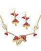 Multi-Pack Red Mushroom Earrings and Necklace Set