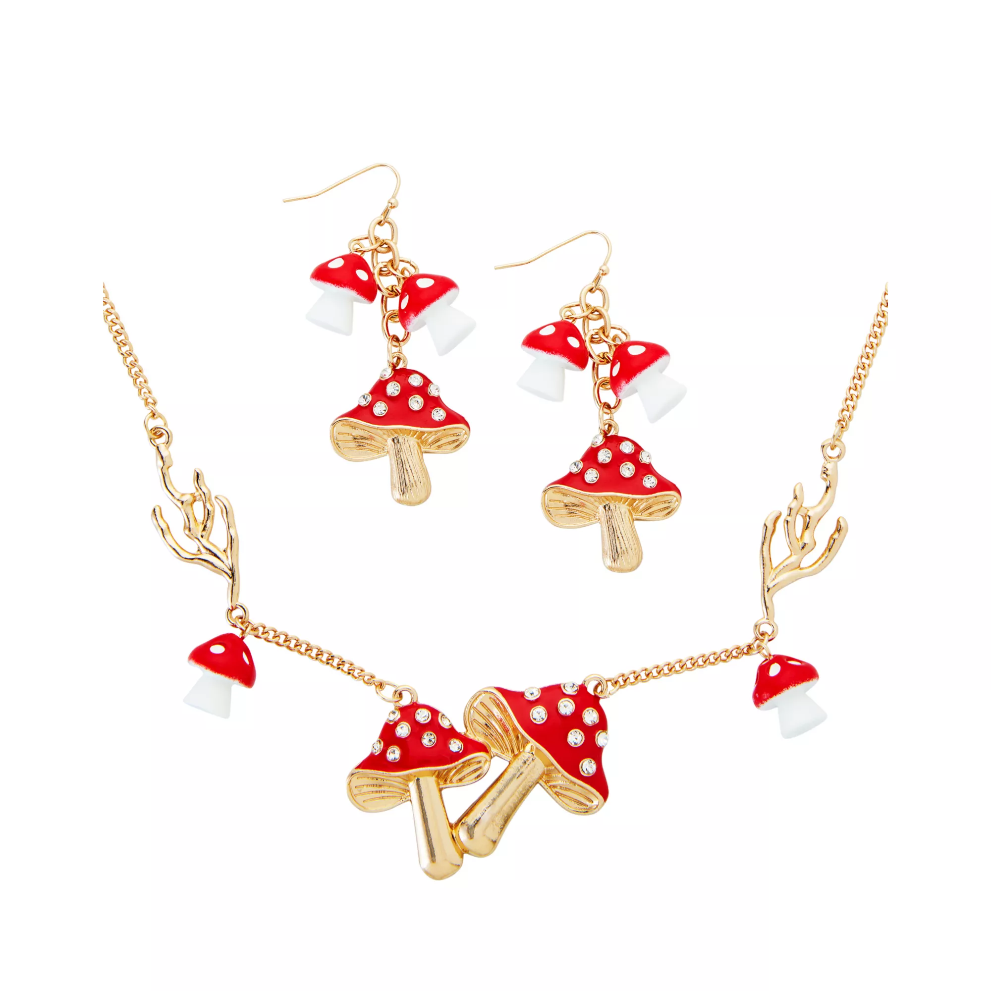 Multi-Pack Red Mushroom Earrings and Necklace Set at Spencer's
