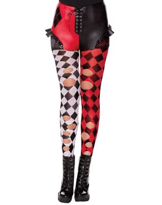 Adult DC Birds of Prey Harley Quinn Semi-Opaque Seamless Tights,  Black/White Diamond Print, One Size, Wearable Costume Accessory for  Halloween