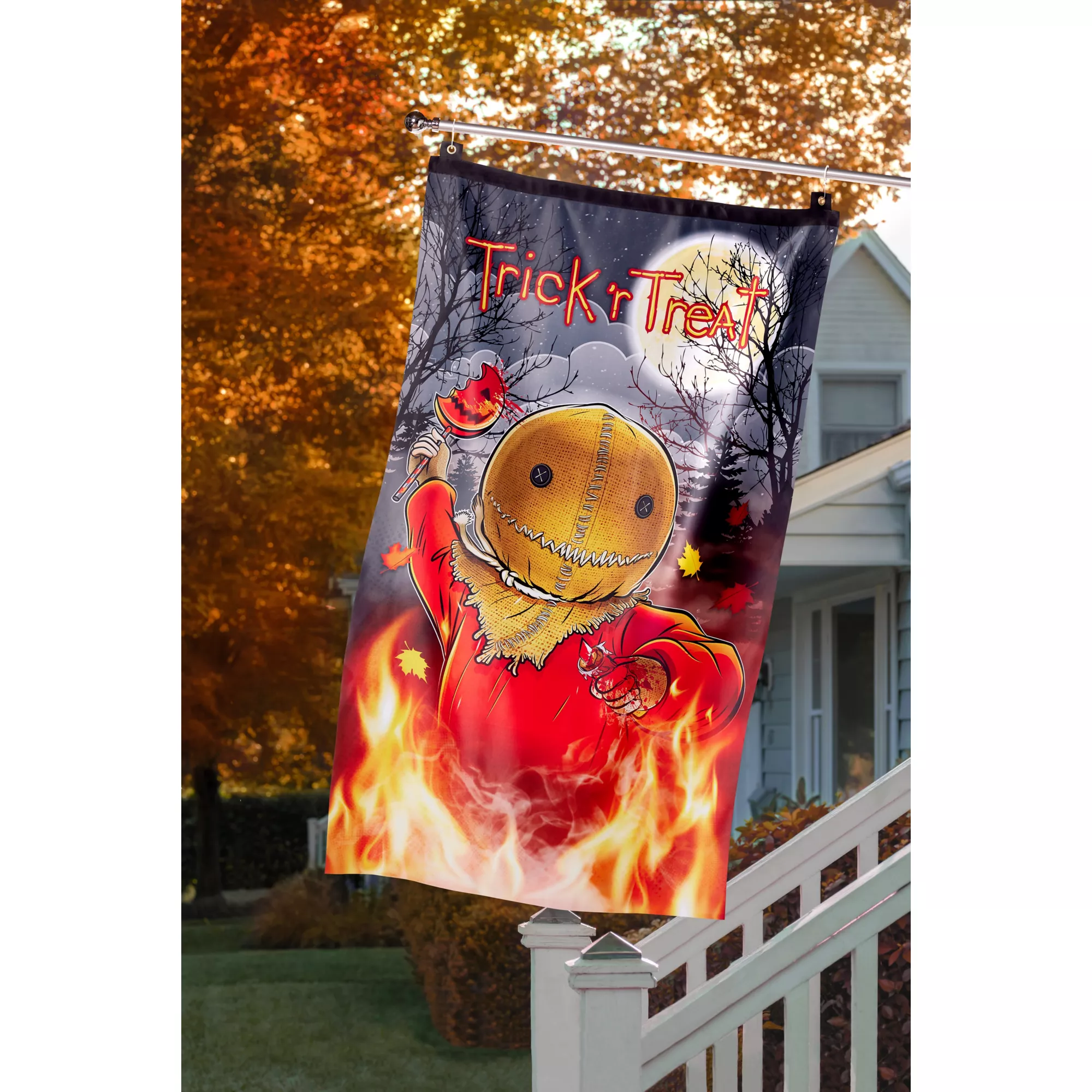 Flaming Sam Flag - Trick 'r Treat at Spirit Halloween