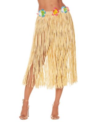 Hawaiian Dress Skirt Hula Grass Skirt With Flower Accessories Adult Lady  Costume