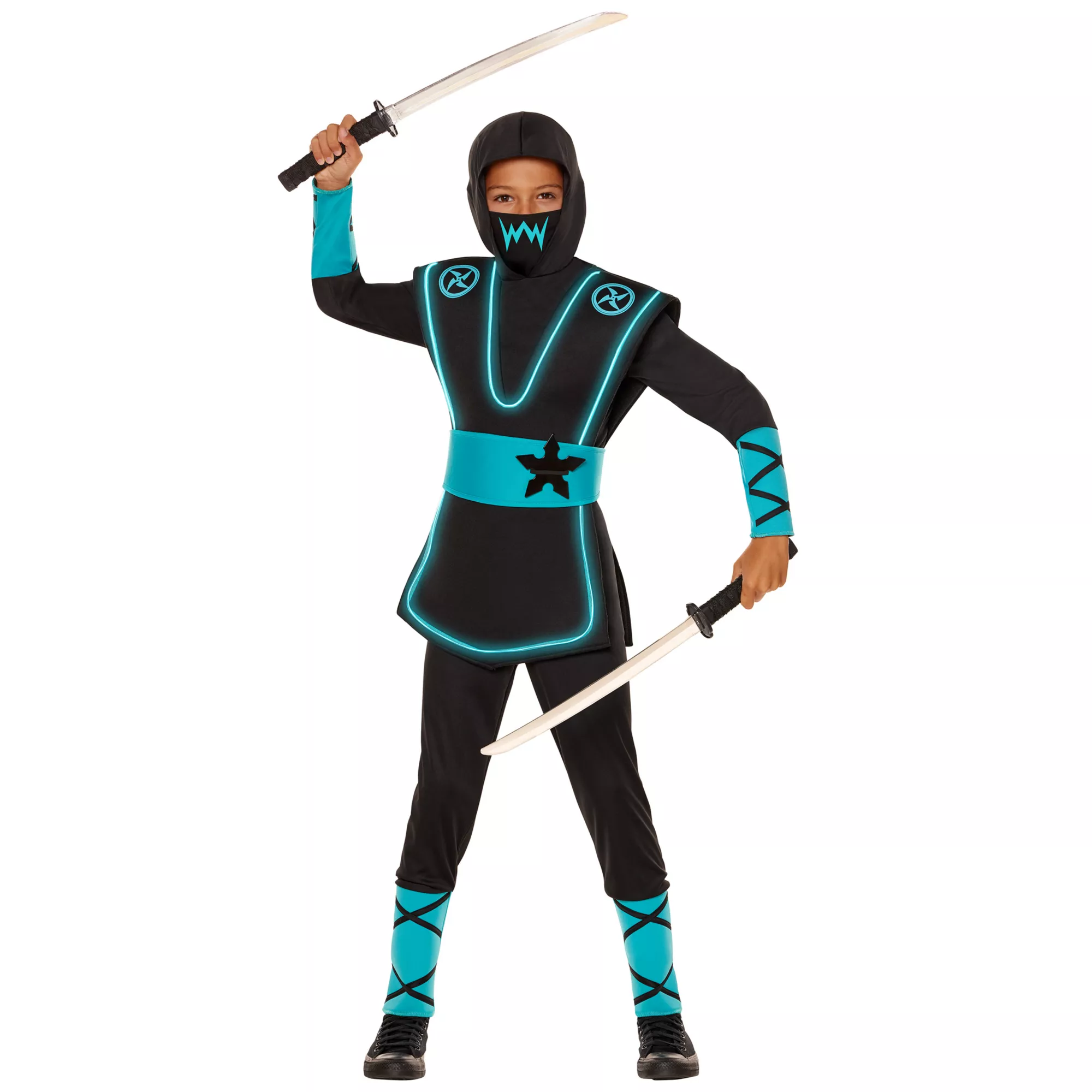 Kids Blue Light-Up EL Wire Ninja Costume at Spirit Halloween