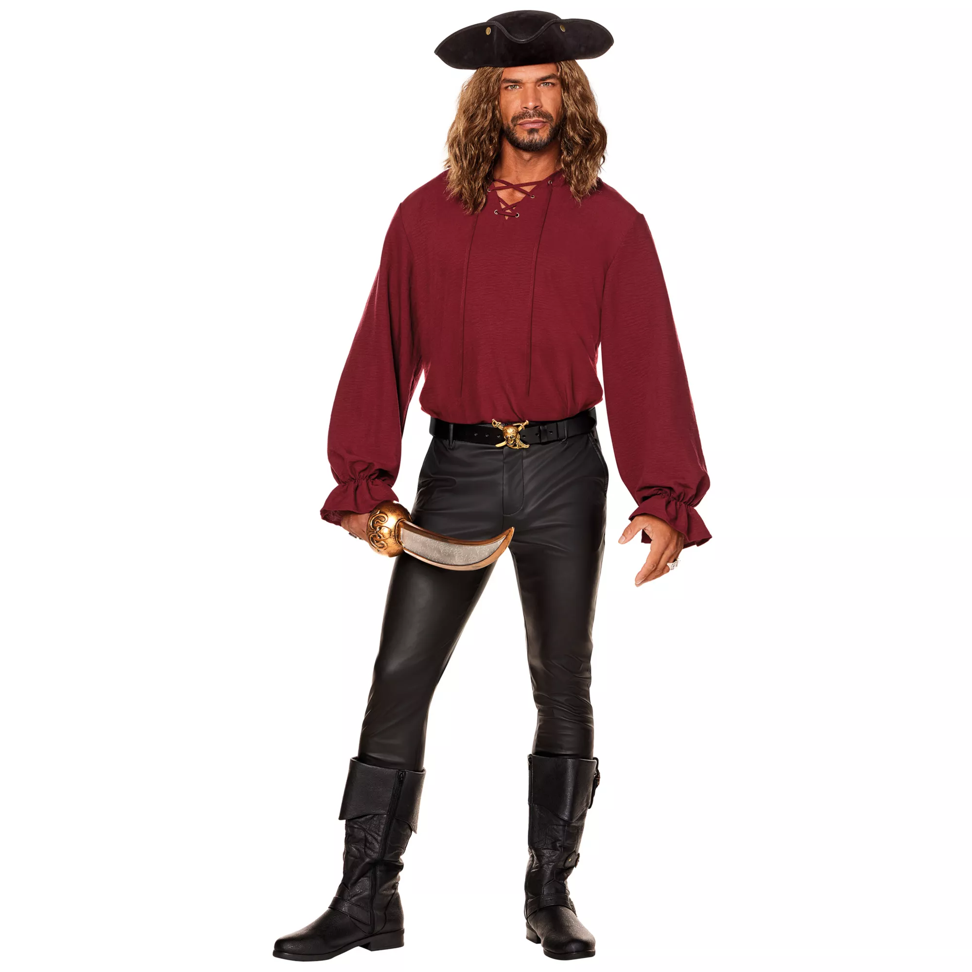 Adult V-Neck Burgundy Peasant Top at Spencer's