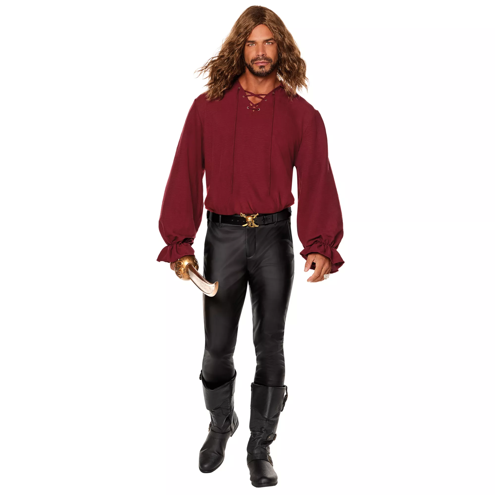 Adult V-Neck Burgundy Peasant Top at Spencer's