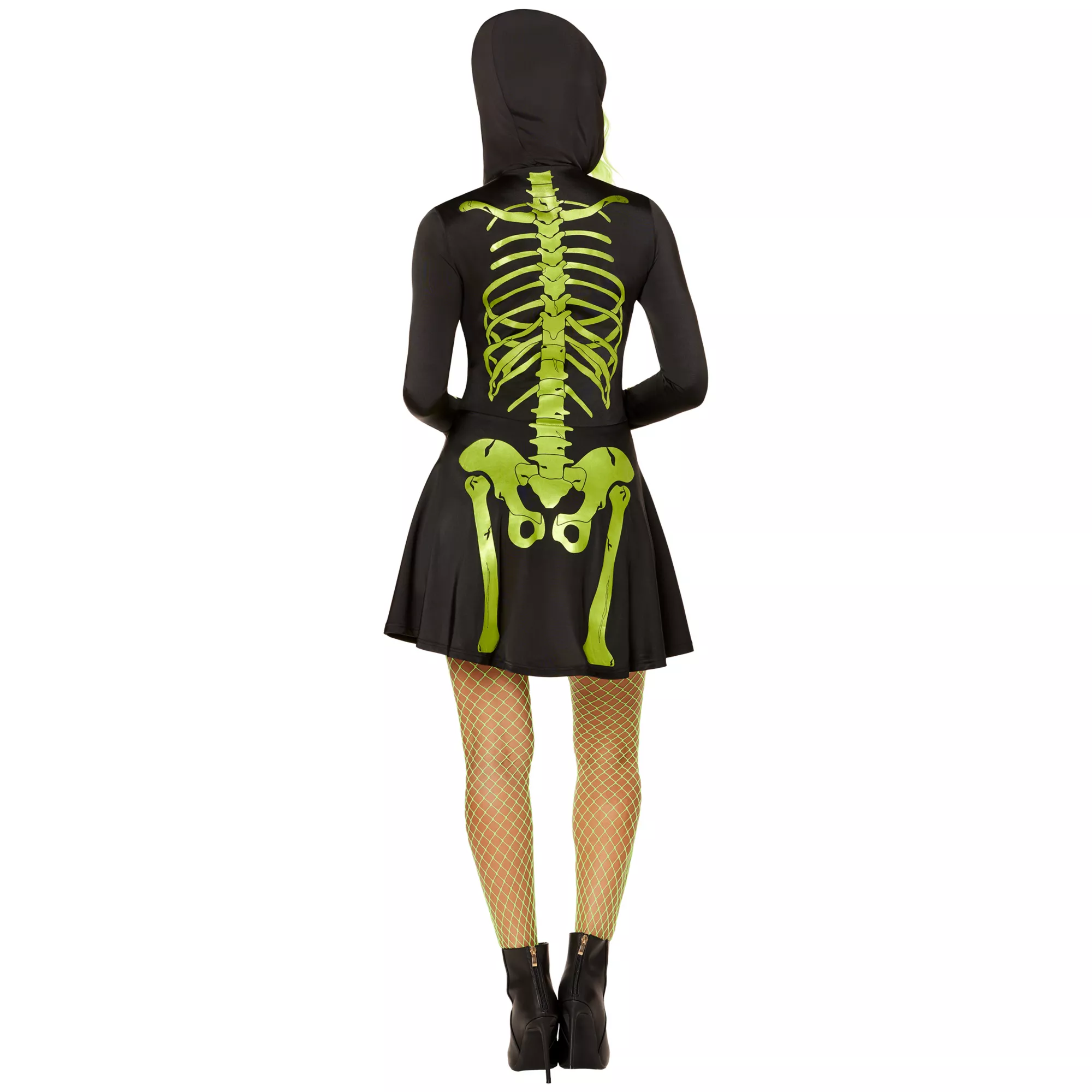 Adult Neon Green Skeleton Hooded Dress at Spirit Halloween