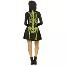 Adult Neon Green Skeleton Hooded Dress at Spirit Halloween