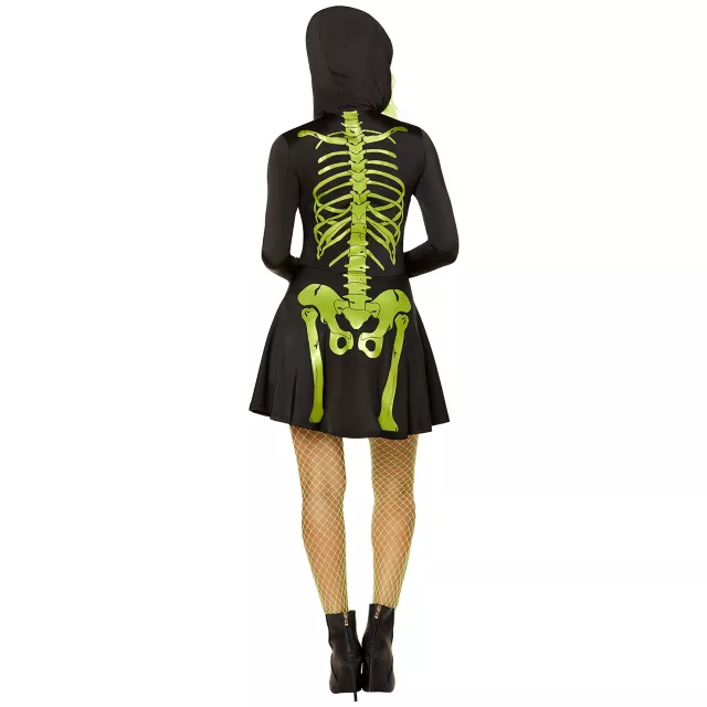 Adult Neon Green Skeleton Hooded Dress at Spirit Halloween