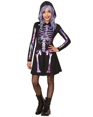 Kids Pastel Skeleton Hooded Dress Costume