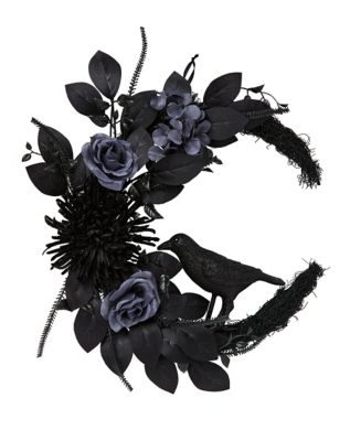 Mystical Arts Black Flower Crow Wreath
