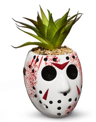 Jason Mask Faux Succulent Jar - Friday the 13th - Spirithalloween.com