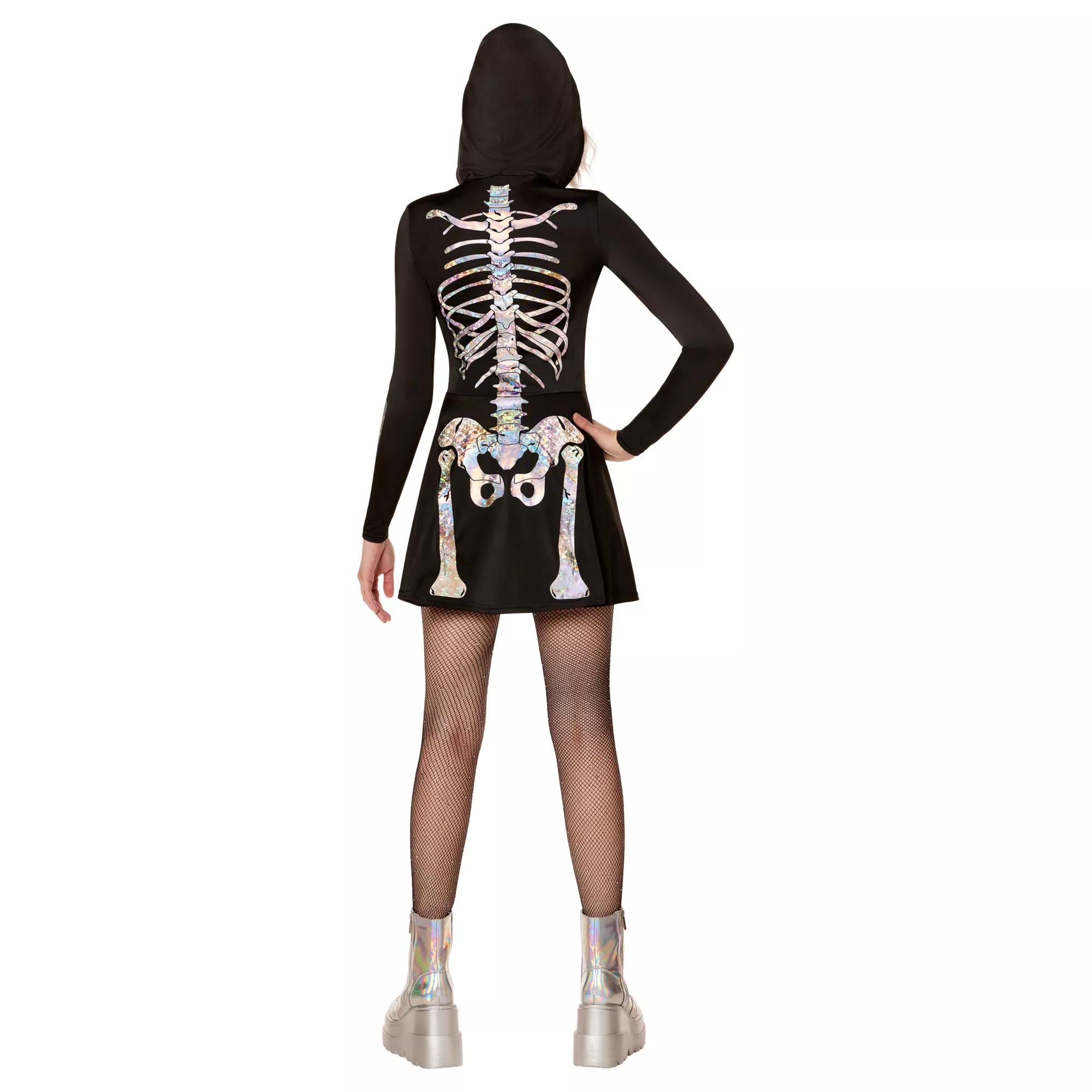 Adult Holographic Skeleton Hooded Dress at Spirit Halloween