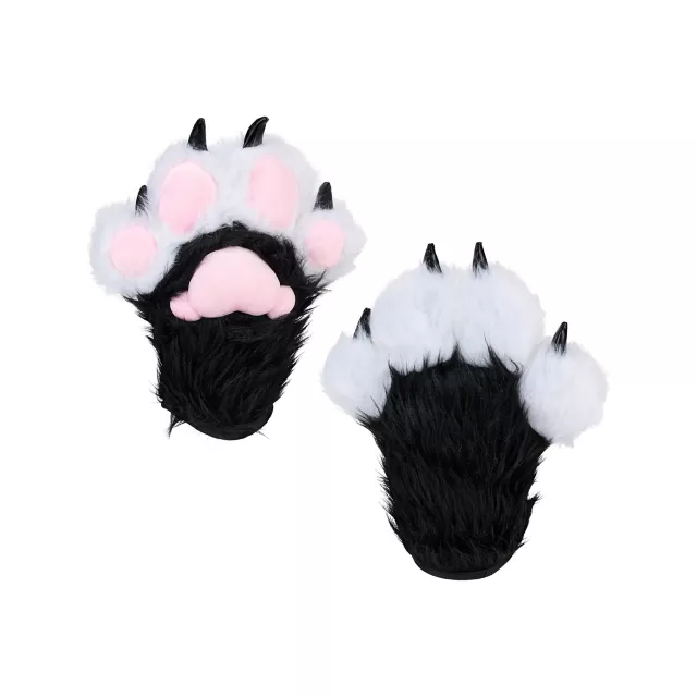 Black and White Furry Paw Gloves