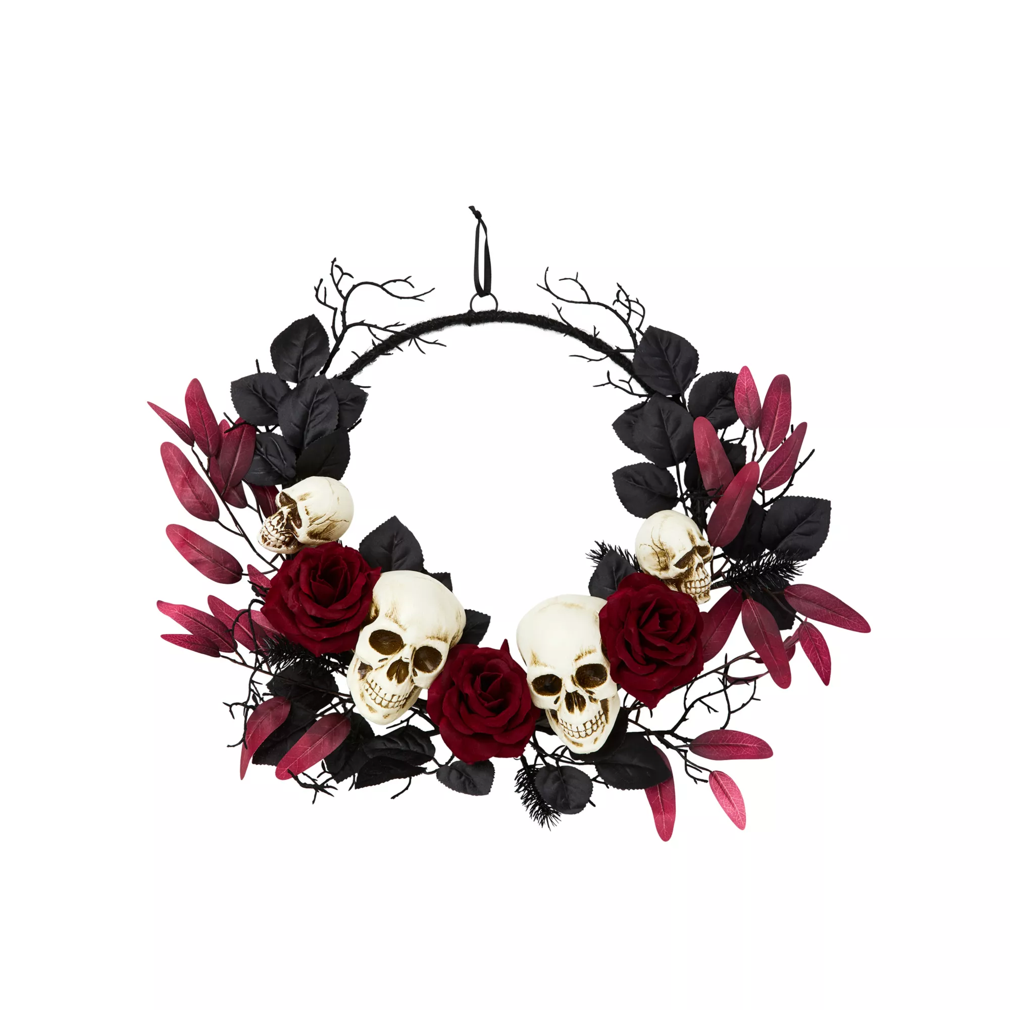Gothic Noir Skull Wreath at Spencer's