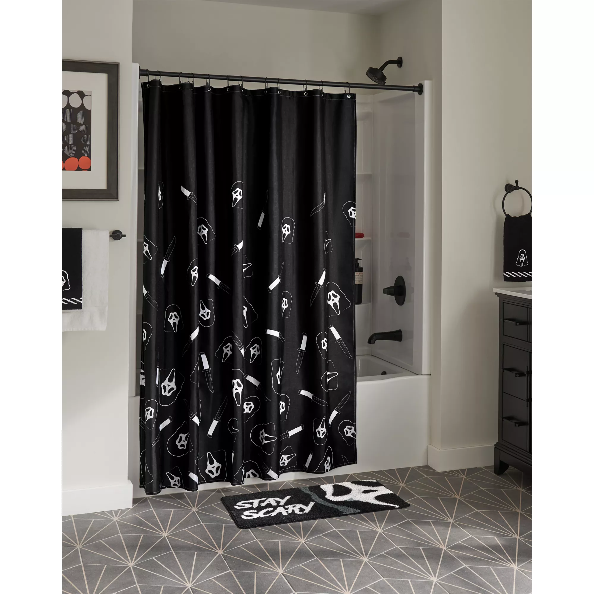 Ghost Face Knife Print Shower Curtain at Spencer's