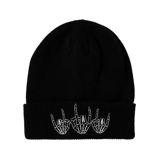 Black Rock On Skeleton Cuff Beanie Hat