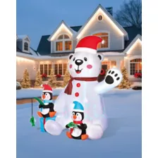 6 Ft 11 In Light-Up Animated Polar Bear with Penguins Inflatable Decoration at Spirit Halloween