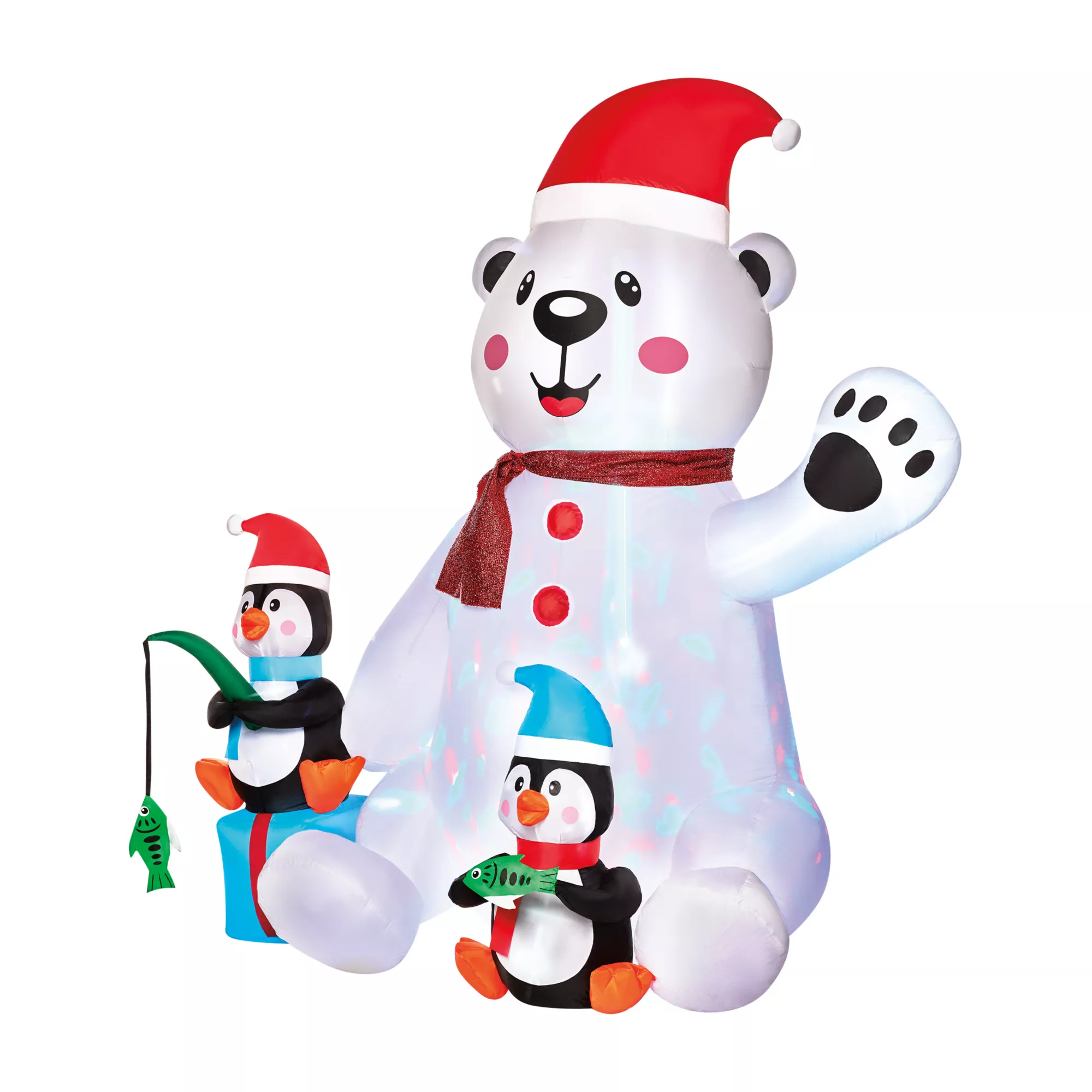 6 Ft 11 In Light-Up Animated Polar Bear with Penguins Inflatable Decoration at Spirit Halloween