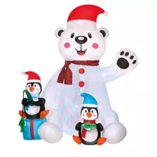 6 Ft 11 In Light-Up Animated Polar Bear with Penguins Inflatable Decoration at Spirit Halloween