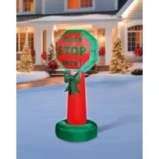 4 Ft Light-Up Santa Stop Sign Inflatable Decoration at Spirit Halloween