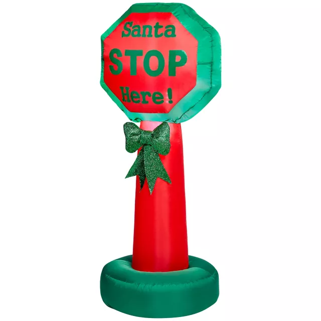 4 Ft Light-Up Santa Stop Sign Inflatable Decoration at Spirit Halloween