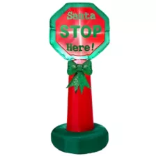 4 Ft Light-Up Santa Stop Sign Inflatable Decoration at Spirit Halloween