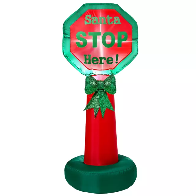 4 Ft Light-Up Santa Stop Sign Inflatable Decoration at Spirit Halloween