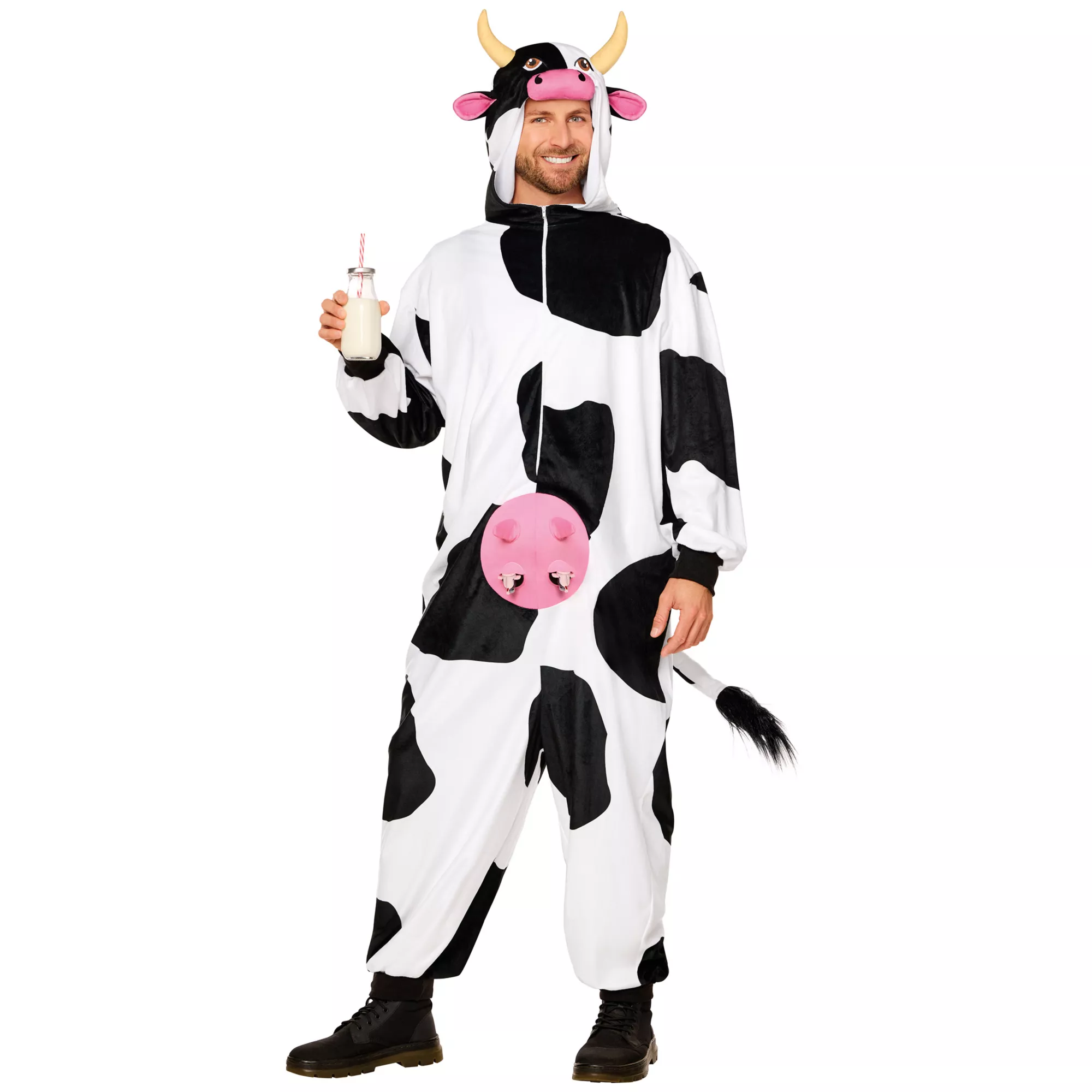Adult Udderly Awesome Cow Jumpsuit Costume at Spirit Halloween